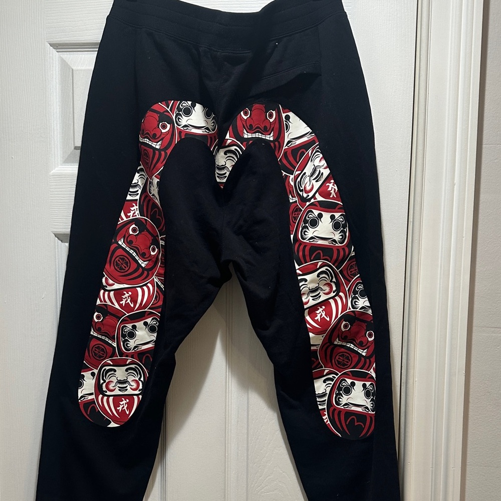 Evisu Black Drawstring Joggers with Cuffed Ankles